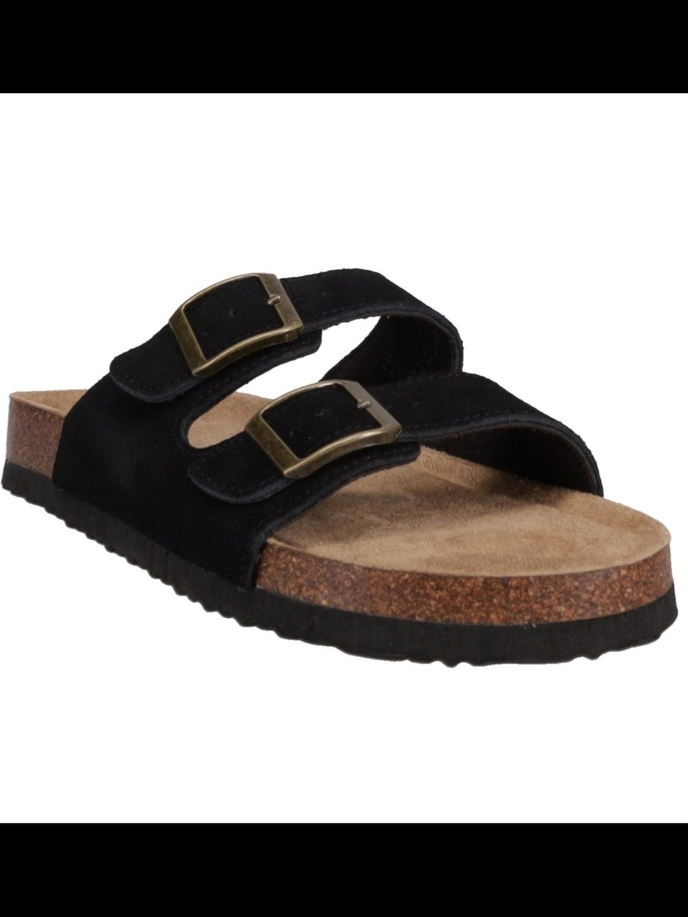 NWT Khombu Black Double-Buckle Suede Slide Sandal